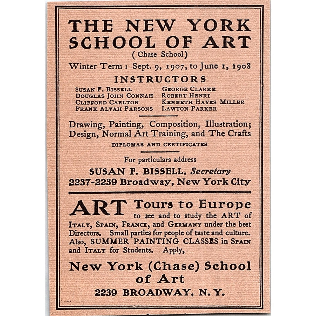 The New York School of Art Robert Henri Lawton Parker - 1908 Ad AF5-5