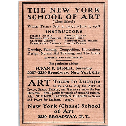 The New York School of Art Robert Henri Lawton Parker - 1908 Ad AF5-5