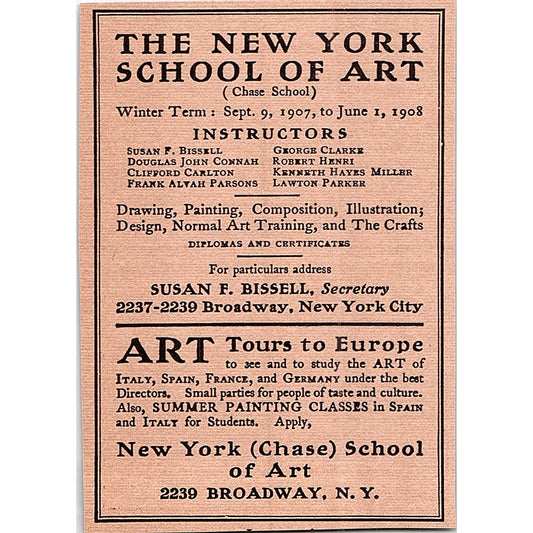 The New York School of Art Robert Henri Lawton Parker - 1908 Ad AF5-5