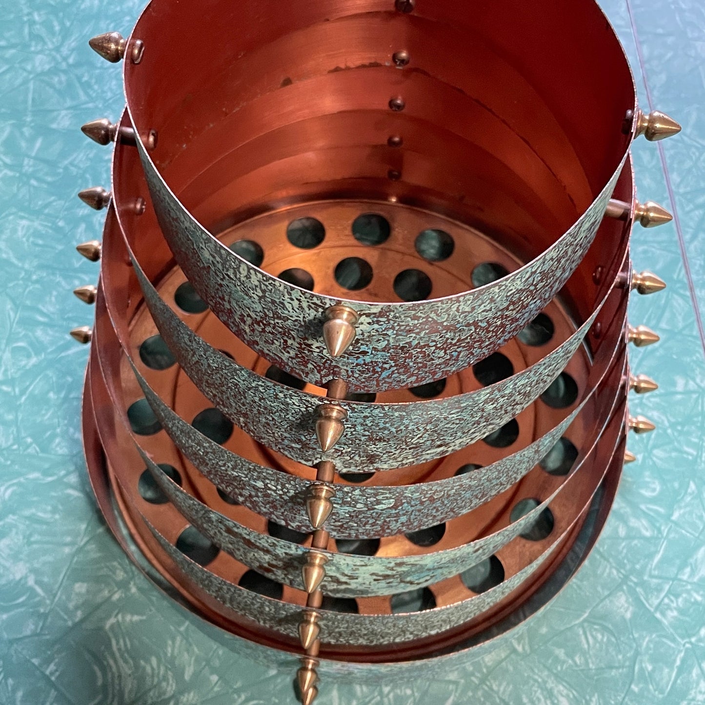 Original Frank Stone Art Hanging Light Fixture Copper Brutalist MCM Signed