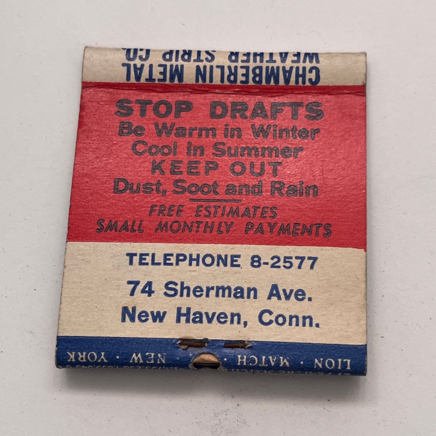 Chamberlain Home Comfort Products New Haven CT Vintage Matchbook Cover TB8-MB-7