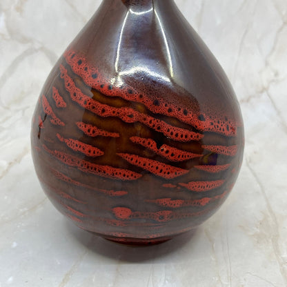 Vintage Mid Century 1960's Red & Brown Salt Glaze Art Pottery Modern Vase 8” TD5