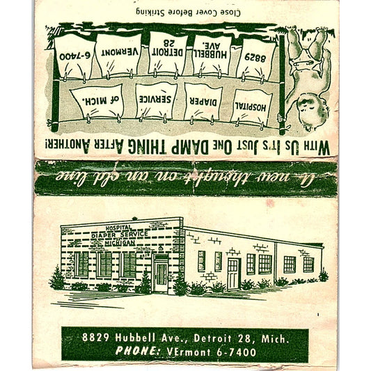 Hospital Diaper Service of Michigan Detroit Vintage Large Matchbook Cover TH2-Y1