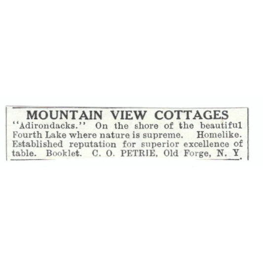 Mountain View Cottages Adirondacks Fourth Lake C.O. Petrie c1918 Ad AE5-SV5