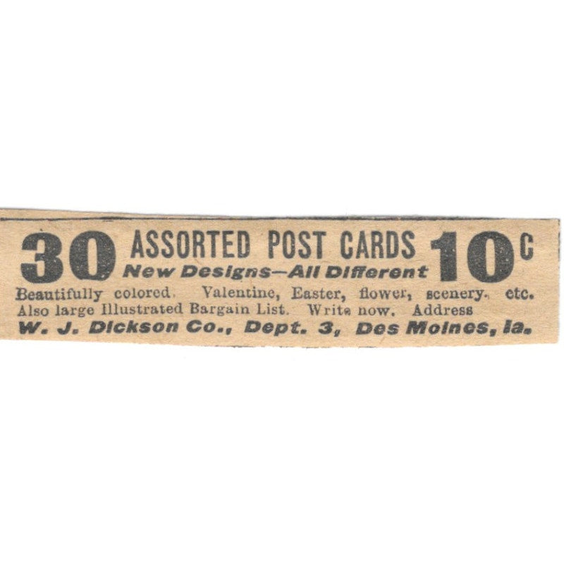 W.J. Dickson Co Post Cards Des Moines Iowa 1910 Magazine Ad AF1-SS9
