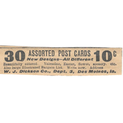 W.J. Dickson Co Post Cards Des Moines Iowa 1910 Magazine Ad AF1-SS9