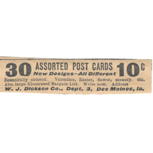 W.J. Dickson Co Post Cards Des Moines Iowa 1910 Magazine Ad AF1-SS9