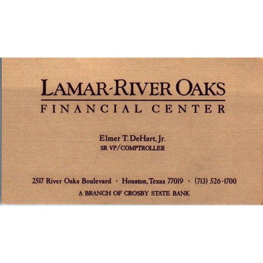 Elmer T DeHart Jr Lamar-Rier Oaks Financial Houston Vintage Business Card SE3-B9