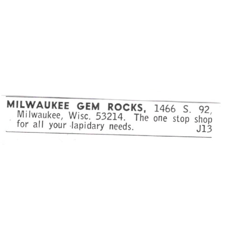 Milwaukee Gem Rocks - Milwaukee WI 1972 Ad AF8-S26