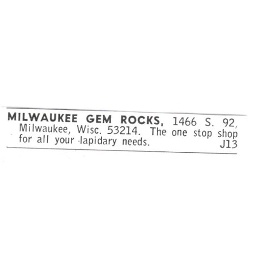 Milwaukee Gem Rocks - Milwaukee WI 1972 Ad AF8-S26