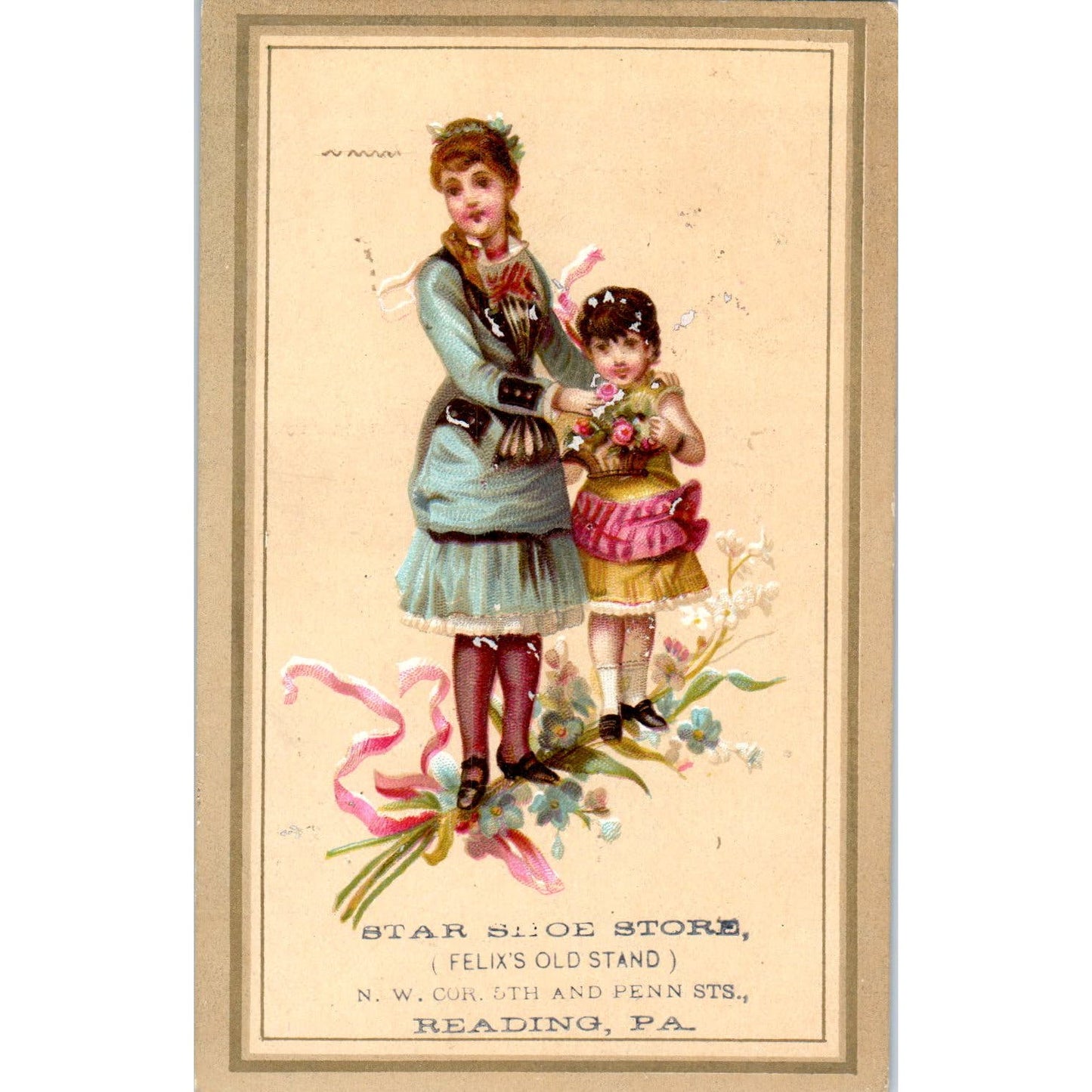 Star Shoe Store Reading PA Victorian Girls c1880 Victorian Trade Card AE2