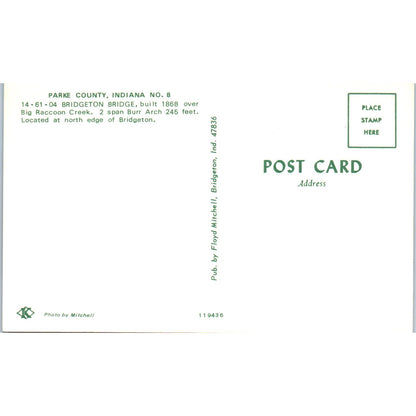 Bridgeton Bridge Parke County IN No 8 Vintage Covered Bridge Postcard PD6