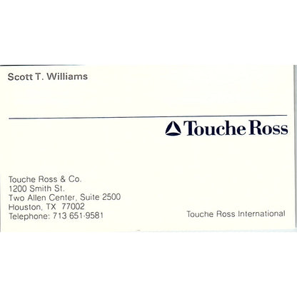 Scott T Williams Touche Ross & Co Houston TX Vintage Business Card SD9-B1