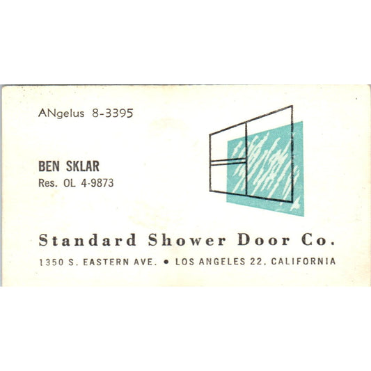 Standard Shower Door Co Ben Sklar Los Angeles CA Vintage Business Card SD8-B3