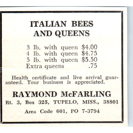 Italian Bees Raymond McFarling Tupelo Mississippi 1964 Magazine Ad AK5-S36