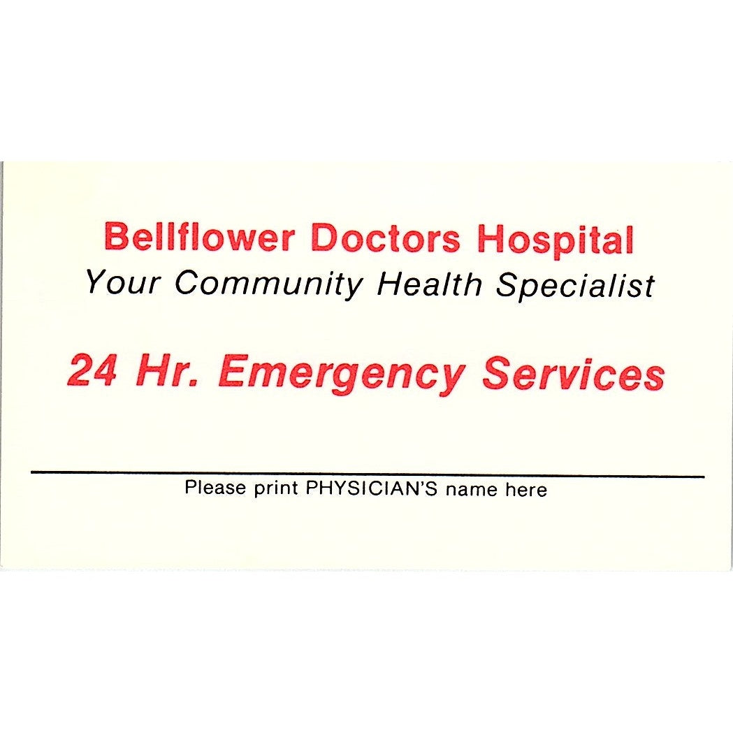 Bellflower Doctors Hospital Bellflower CA Vintage Business Card SF3-B3