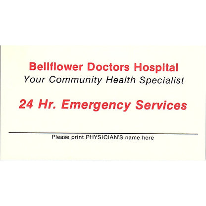 Bellflower Doctors Hospital Bellflower CA Vintage Business Card SF3-B3