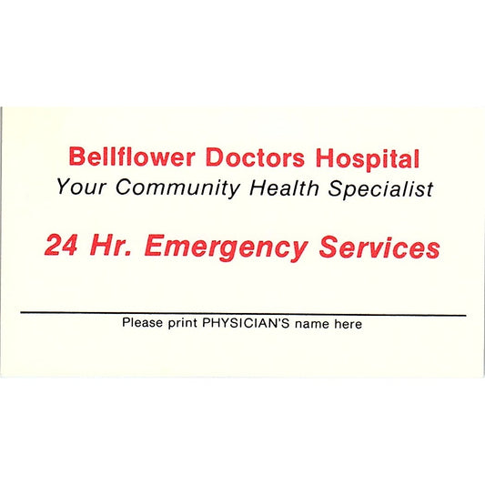 Bellflower Doctors Hospital Bellflower CA Vintage Business Card SF3-B3