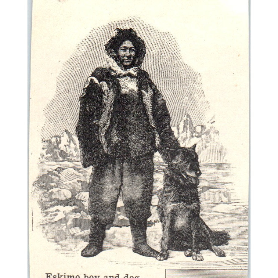 Eskimo Boy and His Dog 1901 Engraving AF2-P1