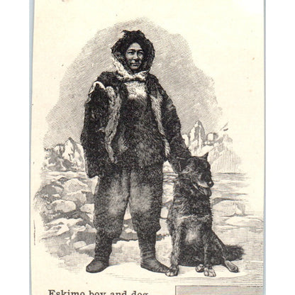 Eskimo Boy and His Dog 1901 Engraving AF2-P1