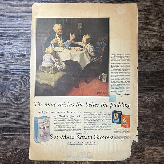 Sun-Maid Raisin Growers Norman Rockwell Vintage Magazine Ad 11x14 V9