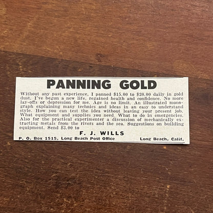 F.J. Wills Panning Gold Long Beach California 1955 Ad AF9-S2