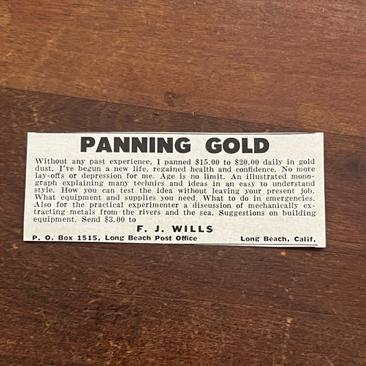 F.J. Wills Panning Gold Long Beach California 1955 Ad AF9-S2