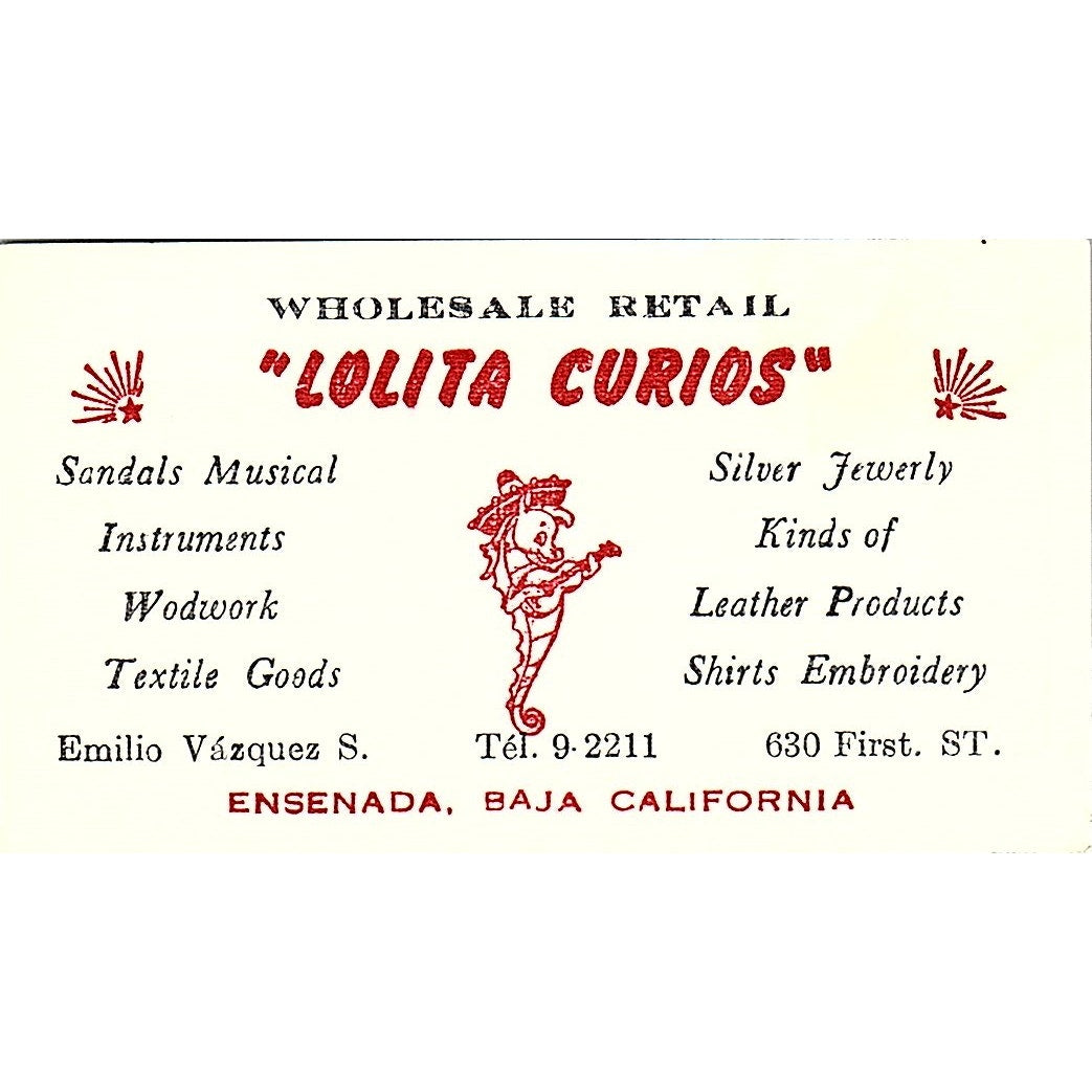 Lolita Curios Musical Instruments Ensenada Baja CA Vintage Business Card SF3-B4