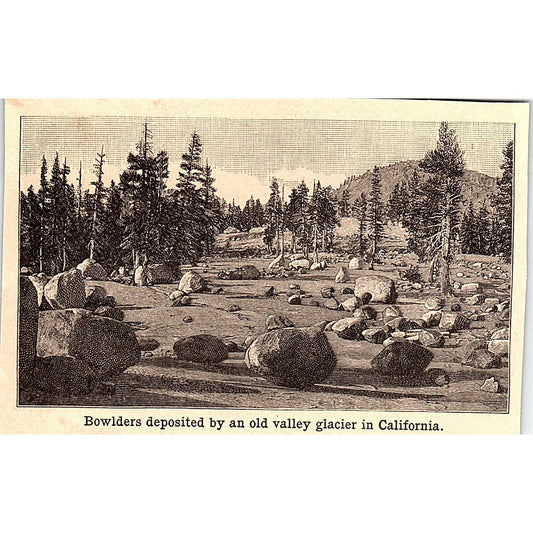 Boulders Deposited by and Old Valley Glacier in CA 3x4" 1901 Engraving AF6-M10