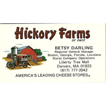 Betsy Darling Hickory Farms of Ohio Danvers MA Vintage Business Card SD9-B9