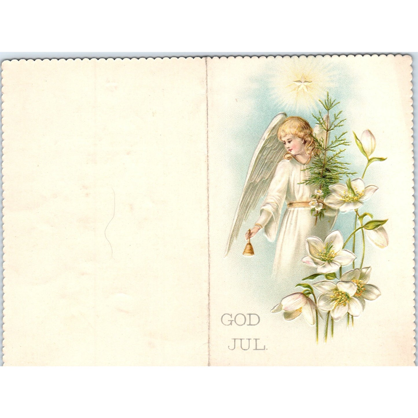 Antique God Jul Embossed Swedish Christmas Card Jesus Star AF7-E11
