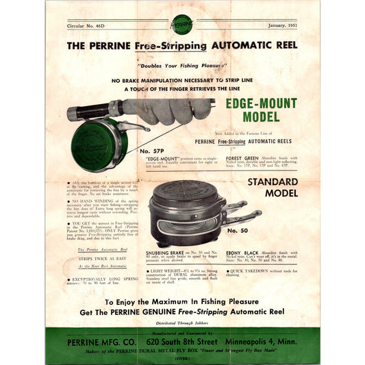 1951 The Perrine Free-Stripping Automatic Reel Leaflet Minneapolis MN K23