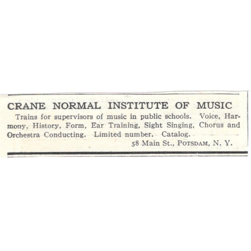 Crane Normal Institute of Music Potsdam NY c1918 Original Advertisement AE5-SA5