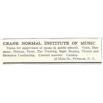 Crane Normal Institute of Music Potsdam NY c1918 Original Advertisement AE5-SA5