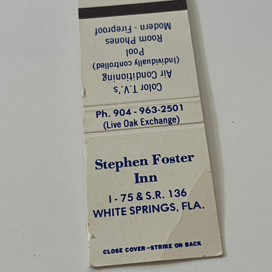 Stephen Foster Inn White Springs Florida Vintage Matchbook TB6-MB2-6
