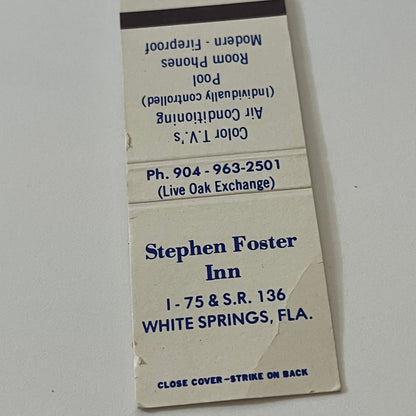 Stephen Foster Inn White Springs Florida Vintage Matchbook MM5-7