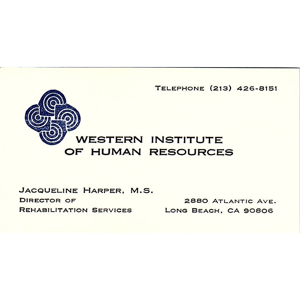 Jacqueline Harper Western Institute of Human Resources Long Beach Card SD9-B11