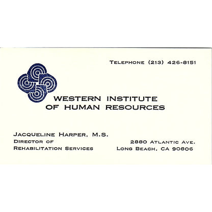 Jacqueline Harper Western Institute of Human Resources Long Beach Card SD9-B11