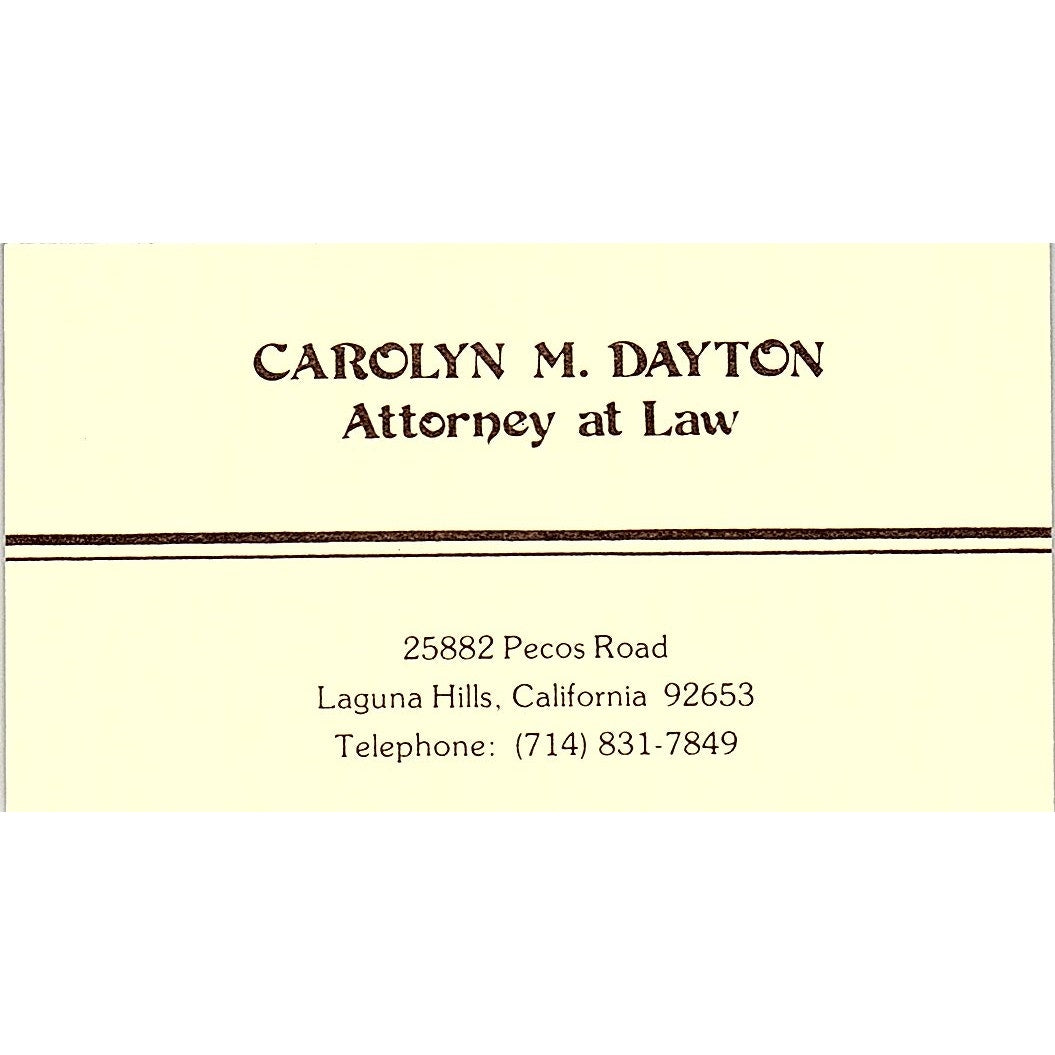 Carolyn M Dayton Attorney Laguna Hills CA Vintage Business Card SE3-B12
