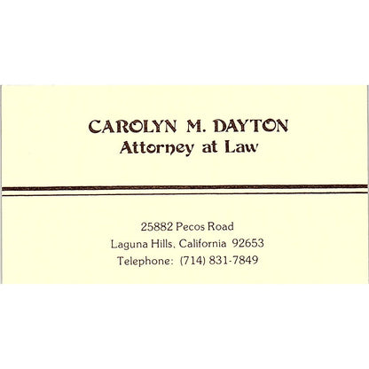 Carolyn M Dayton Attorney Laguna Hills CA Vintage Business Card SE3-B12