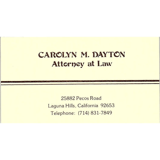 Carolyn M Dayton Attorney Laguna Hills CA Vintage Business Card SE3-B12
