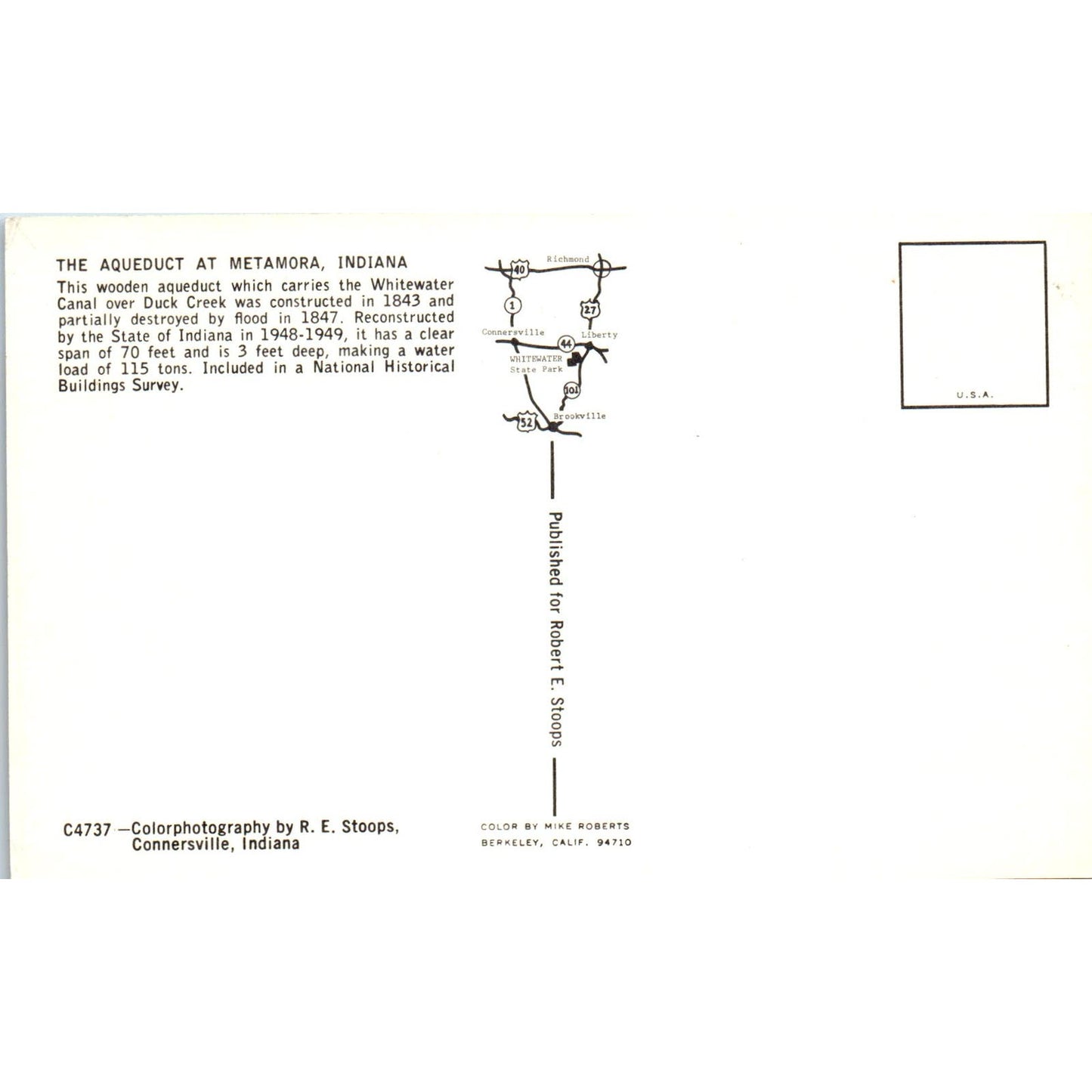 The Aqueduct at Metamora Indiana Duck Creek Covered Bridge Postcard PC1