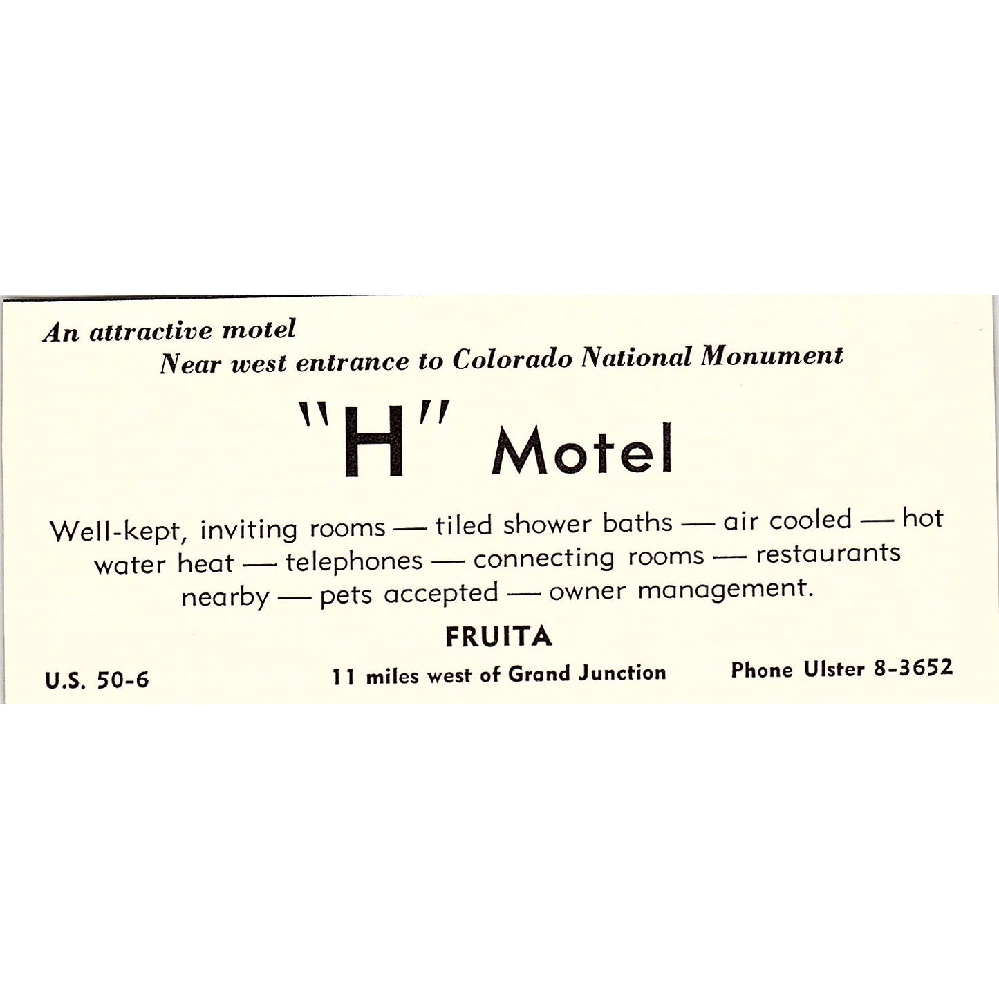 H Motel Fruita CO 1958 Ad AG1-M3