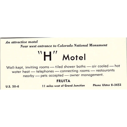 H Motel Fruita CO 1958 Ad AG1-M3