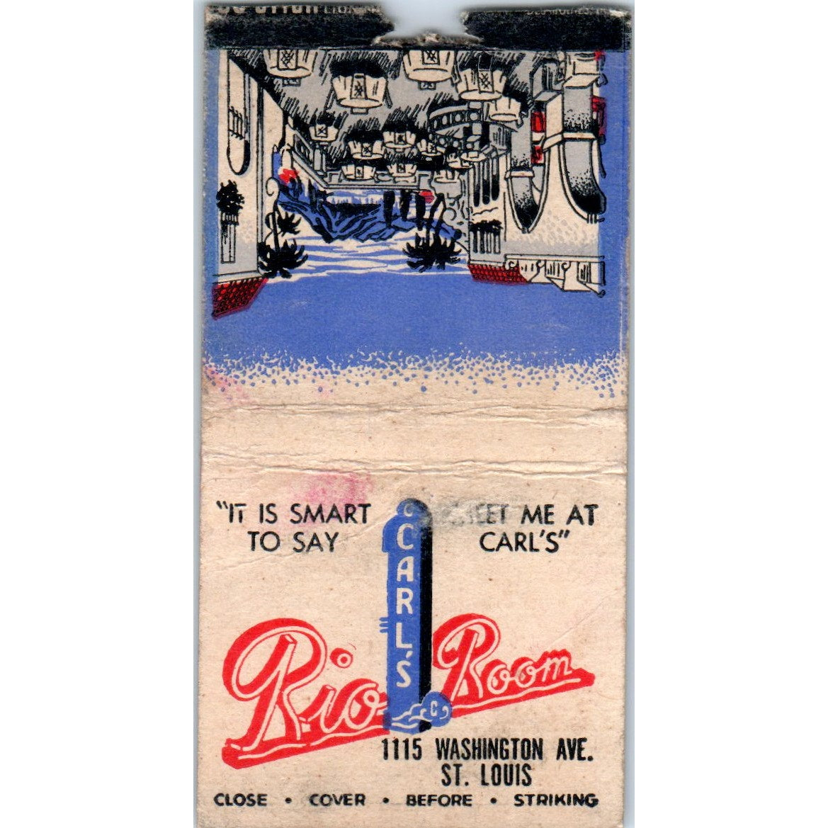 Carl's Rio Room Washington Ave St. Louis MO Vintage Matchbook Cover SF4-Y7