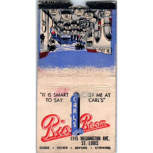 Carl's Rio Room Washington Ave St. Louis MO Vintage Matchbook Cover SF4-Y7