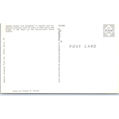 Amish Mother and Daughters Pennsylvania Dutch Country Postcard PD8