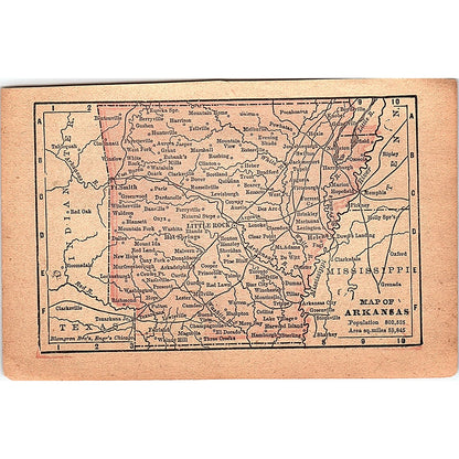 Antique 1889 Map of Arkansas 1889 Pocket Map Engraving SAG4-H4