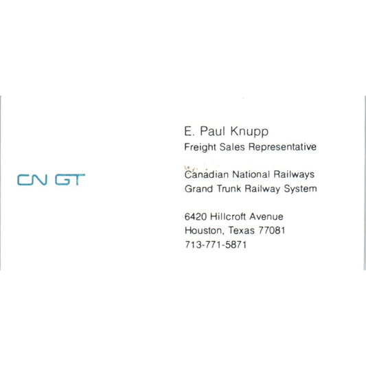 CN GT E. Paul Knupp Canadian National Railways Vintage Business Card SD4-B4