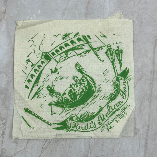 1950s Rudi's Italian Inn Restaurant Napkin Los Angeles CA Crenshaw Blvd AE8